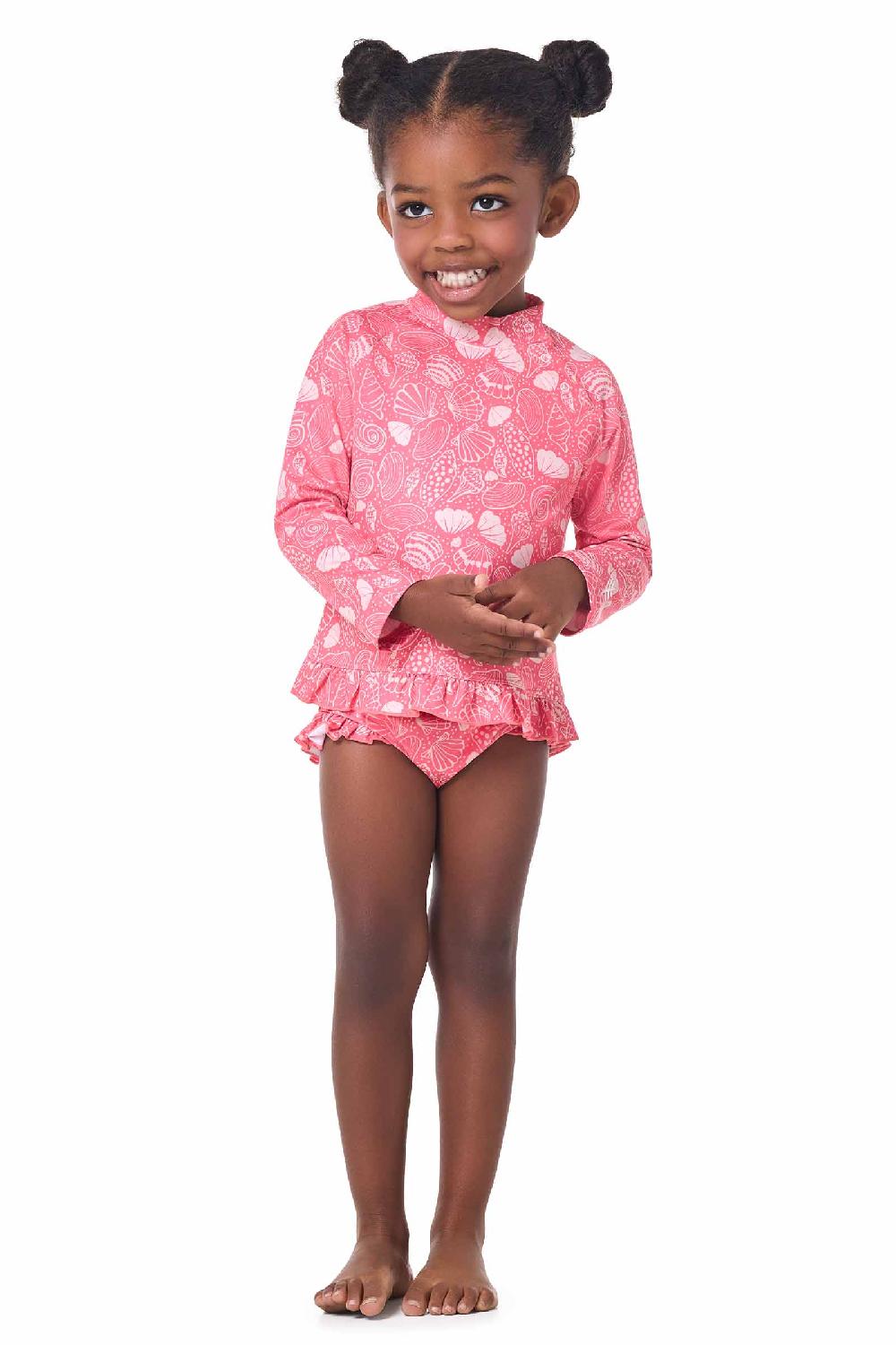 Coolibar Baby Guppy Ruffle Rash Guard Set | Sunkist Coral Shell Dream