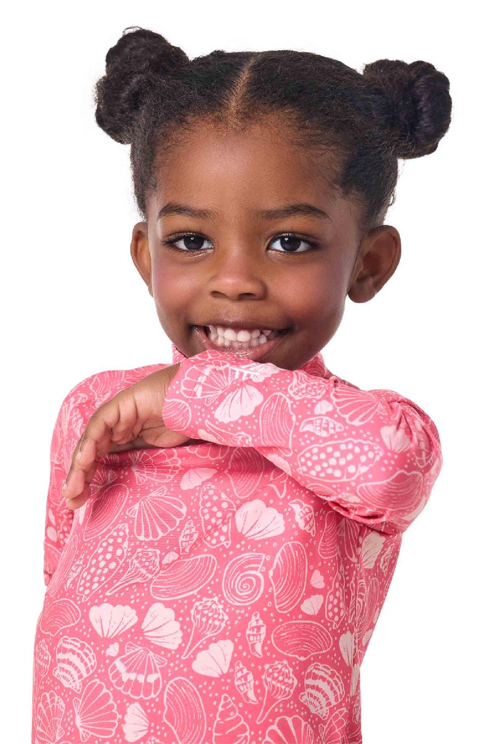 Coolibar Baby Guppy Ruffle Rash Guard Set | Sunkist Coral Shell Dream