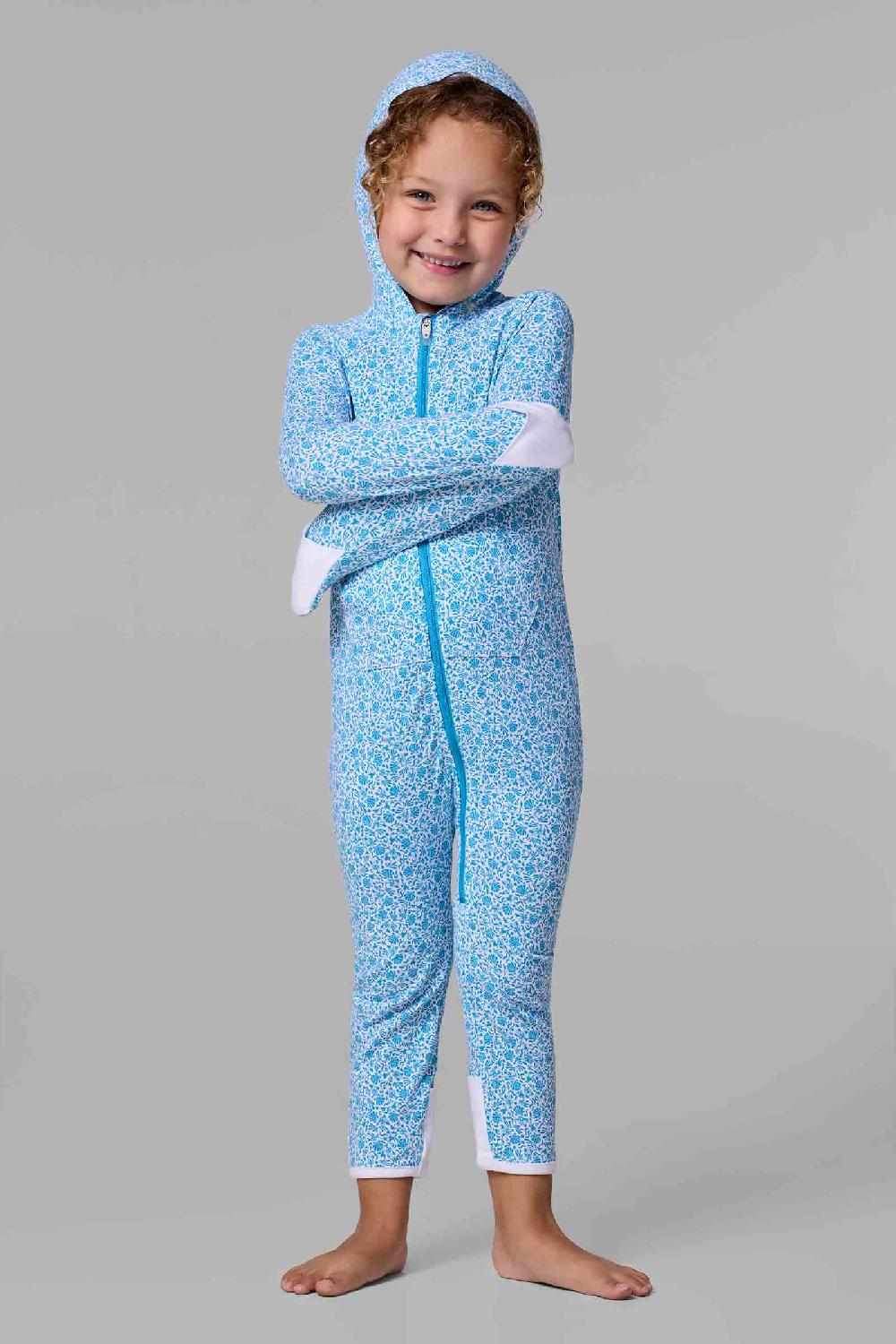 coolibar Baby LumaLeo 360 Coverage Bodysuit | Malibu Blue Shell We