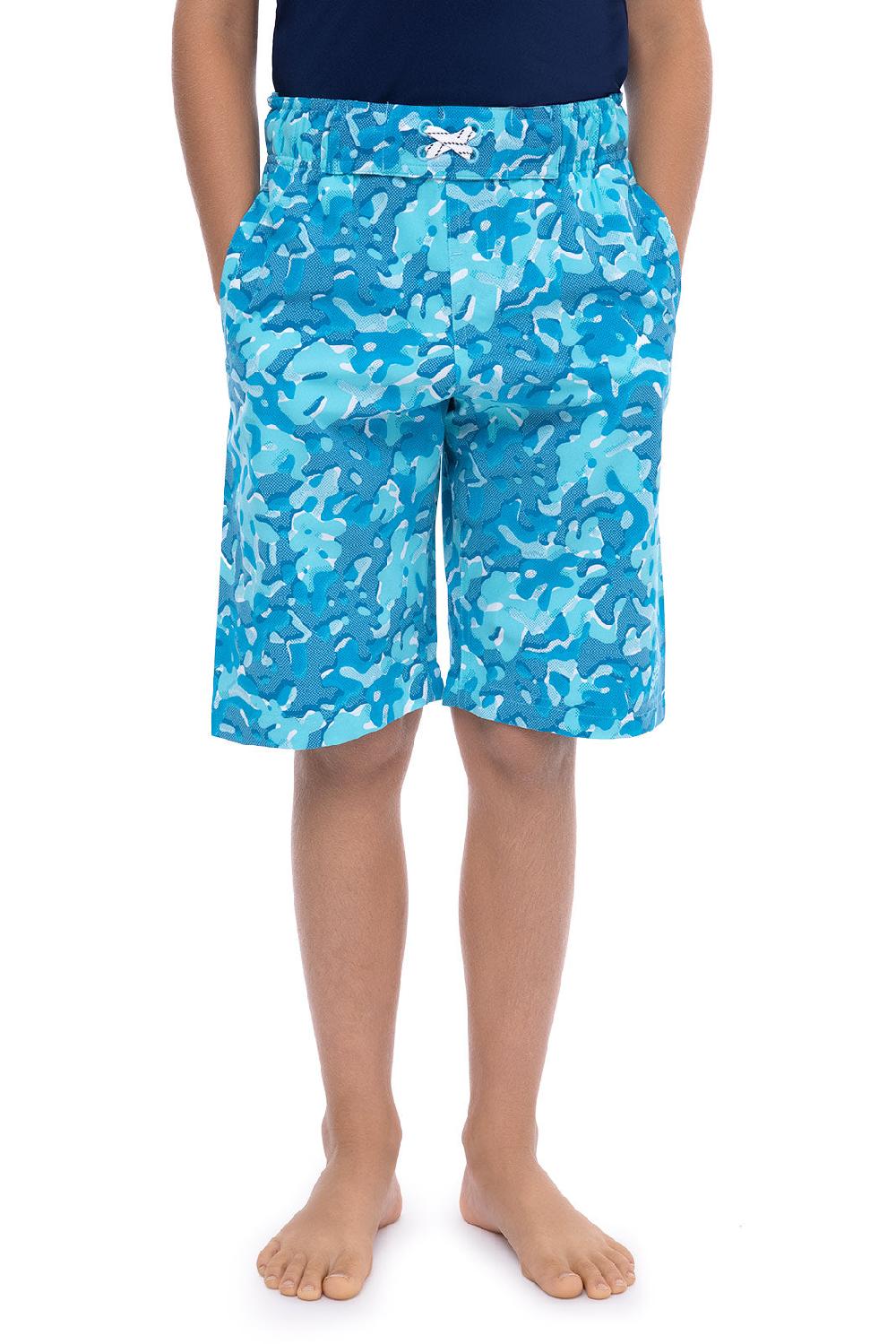 Coolibar Boy's Island Swim Trunks | Aruba Blue Sea Camo