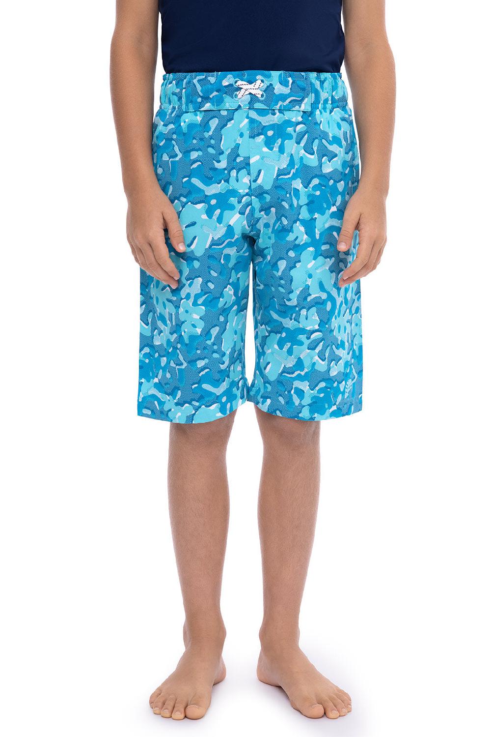 coolibar Boy's Island Swim Trunks | Aruba Blue Sea Camo