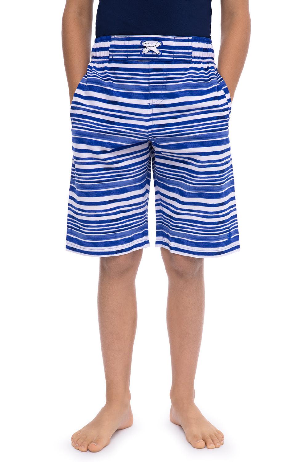 Coolibar Boy's Island Swim Trunks | Sailor Watercolor Stripe