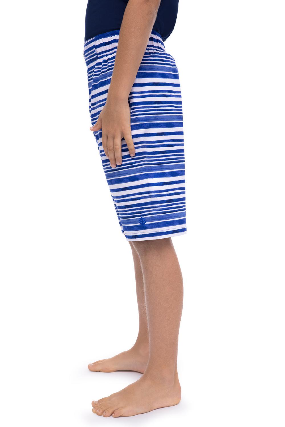 Coolibar Boy's Island Swim Trunks | Sailor Watercolor Stripe