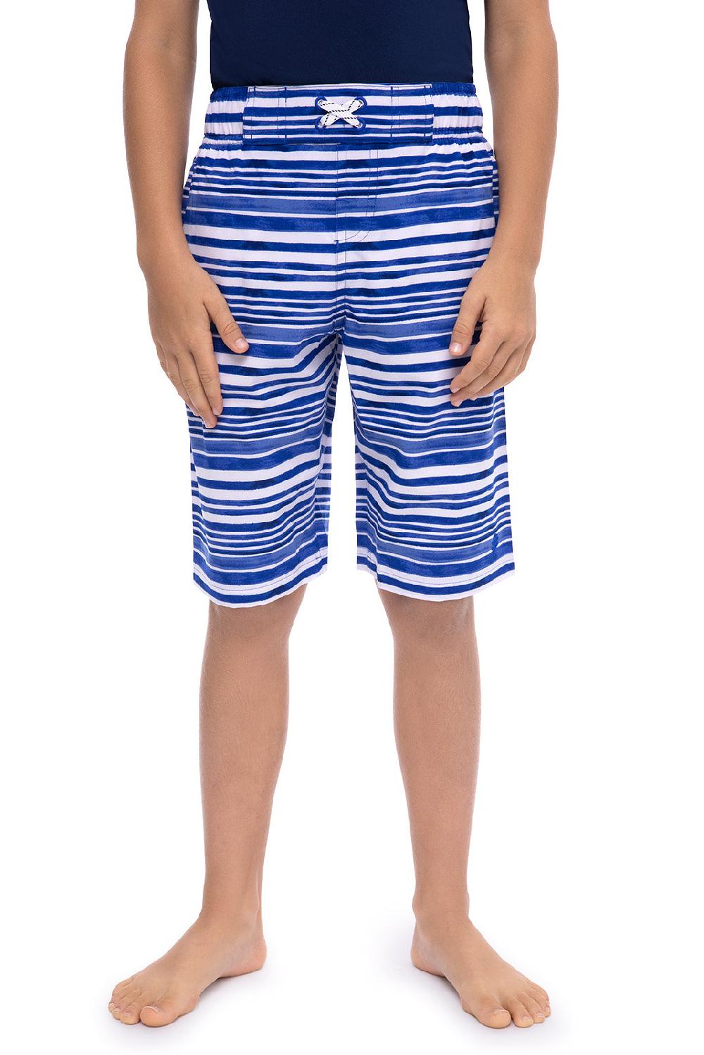 coolibar Boy's Island Swim Trunks | Sailor Watercolor Stripe