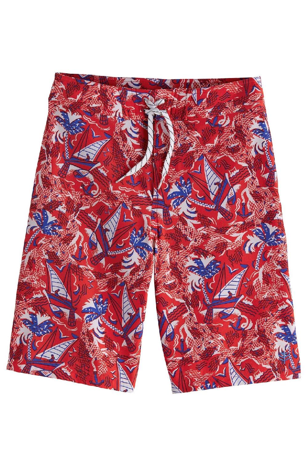 coolibar Boy's Superbank Boardshorts | Radiant Red Anchors Away
