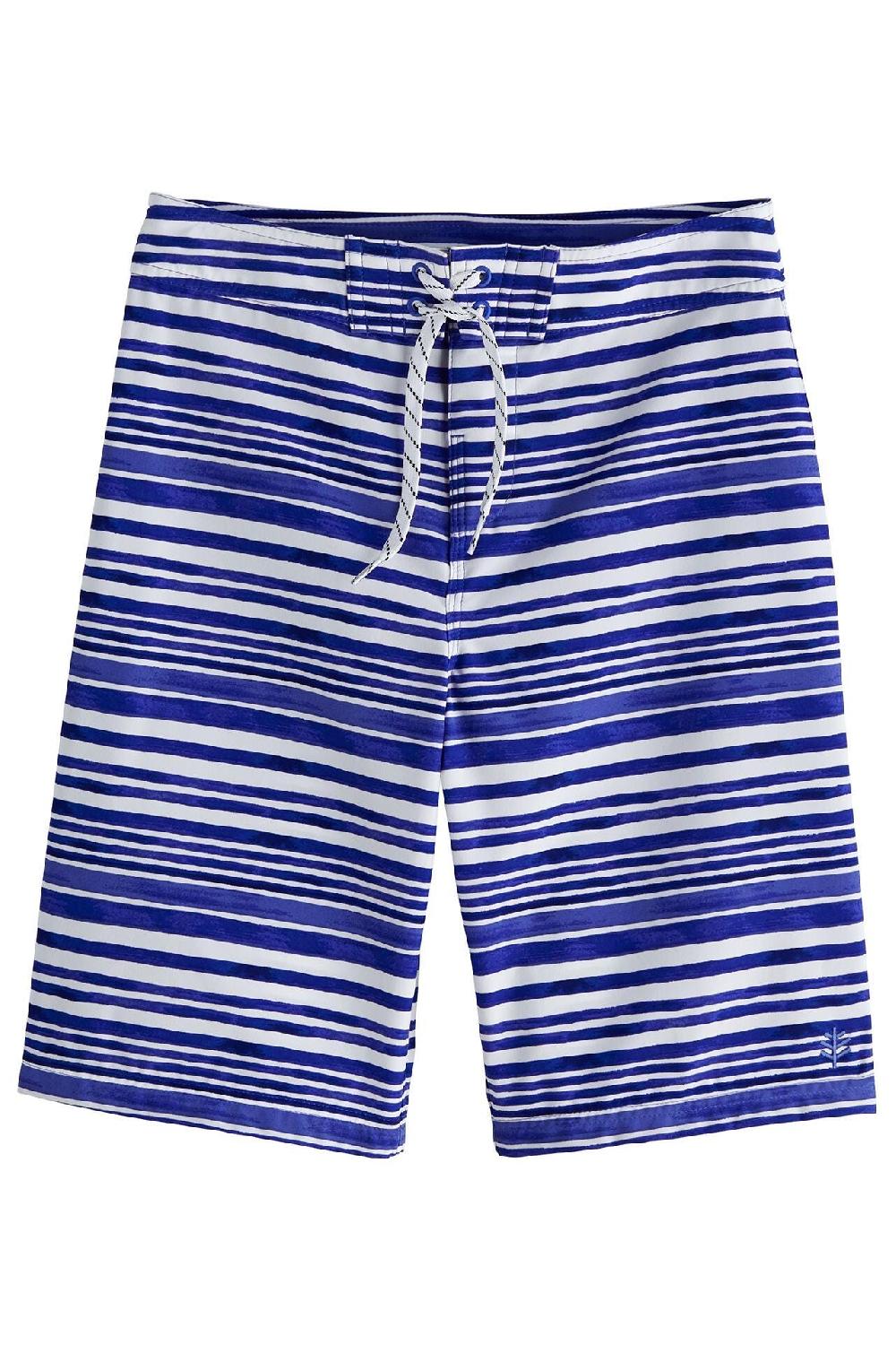 coolibar Boy's Superbank Boardshorts | Sailor Watercolor Stripe