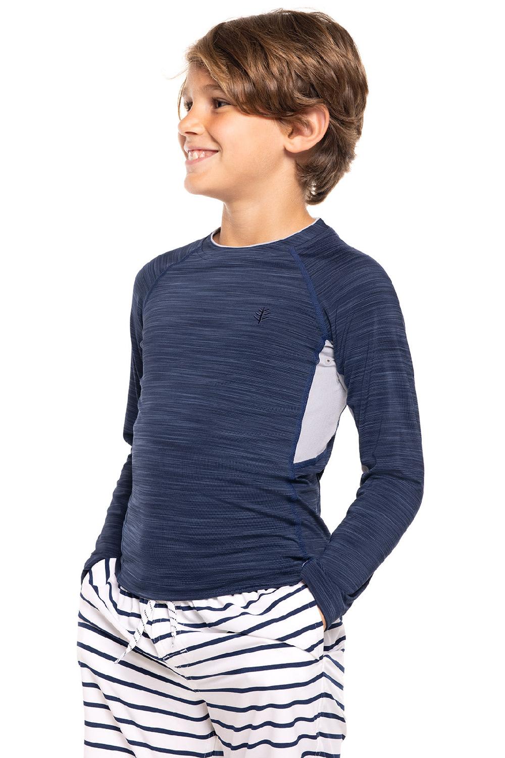 Coolibar Boy's Ultimate Long Sleeve Rash Guard | Navy Line
