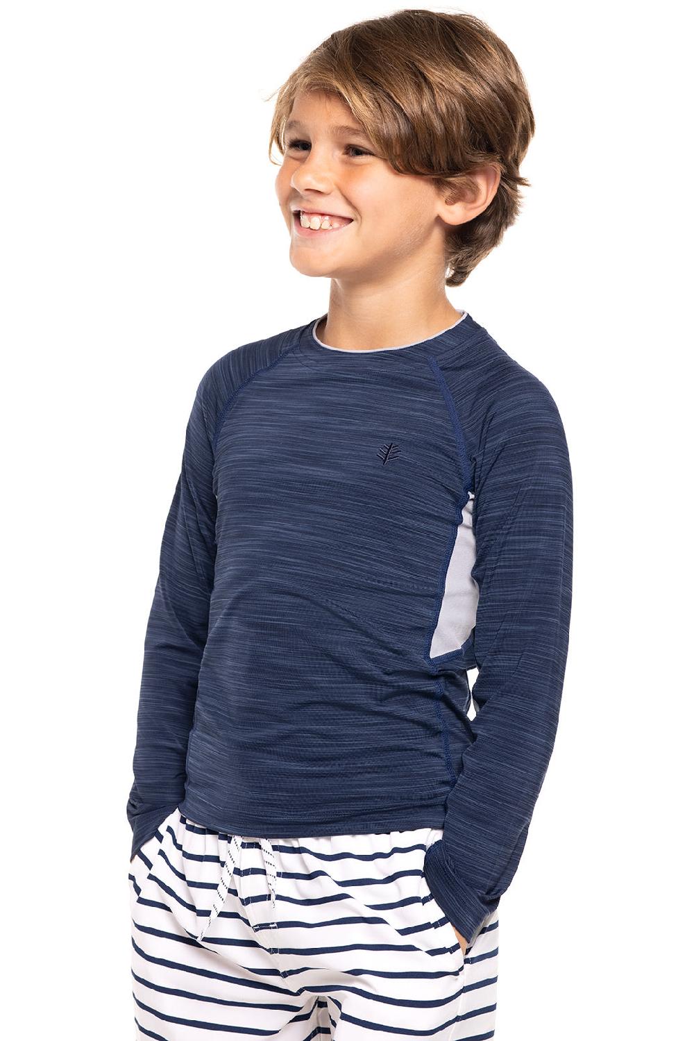 Coolibar Boy's Ultimate Long Sleeve Rash Guard | Navy Line