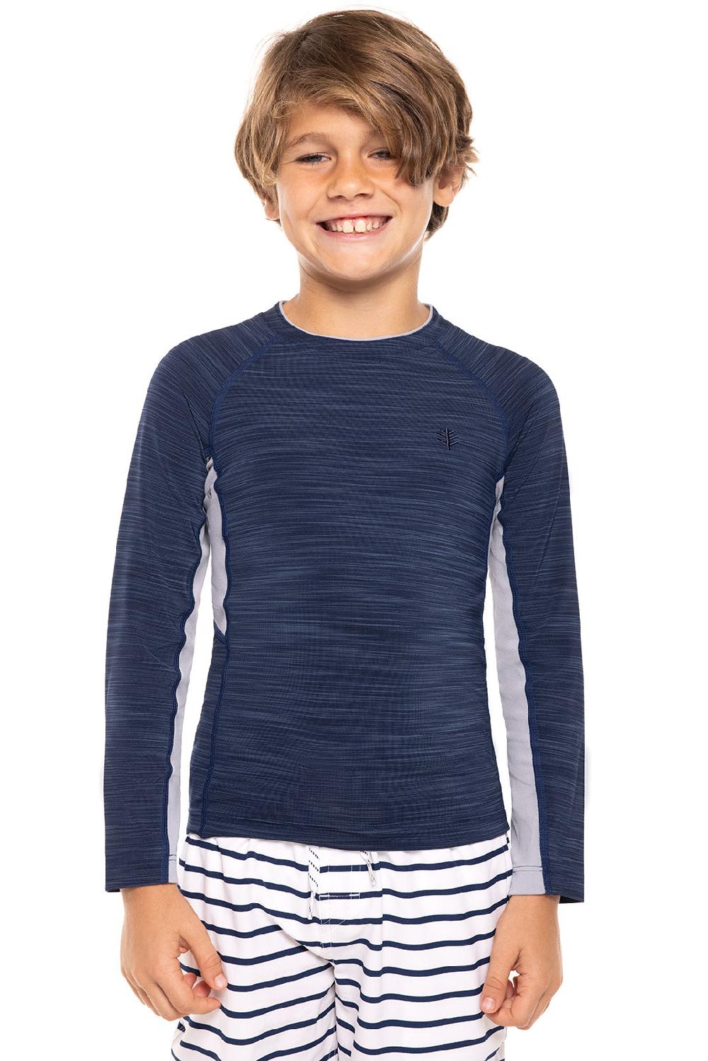 coolibar Boy's Ultimate Long Sleeve Rash Guard | Navy Line