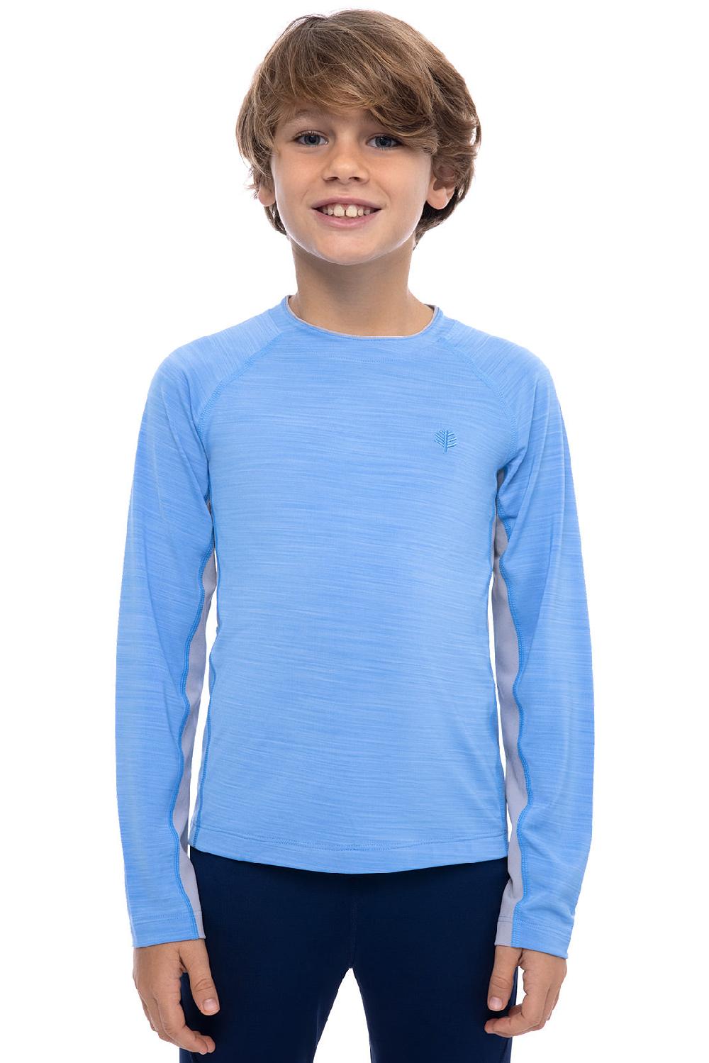 coolibar Boy's Ultimate Long Sleeve Rash Guard | Surf Blue Line