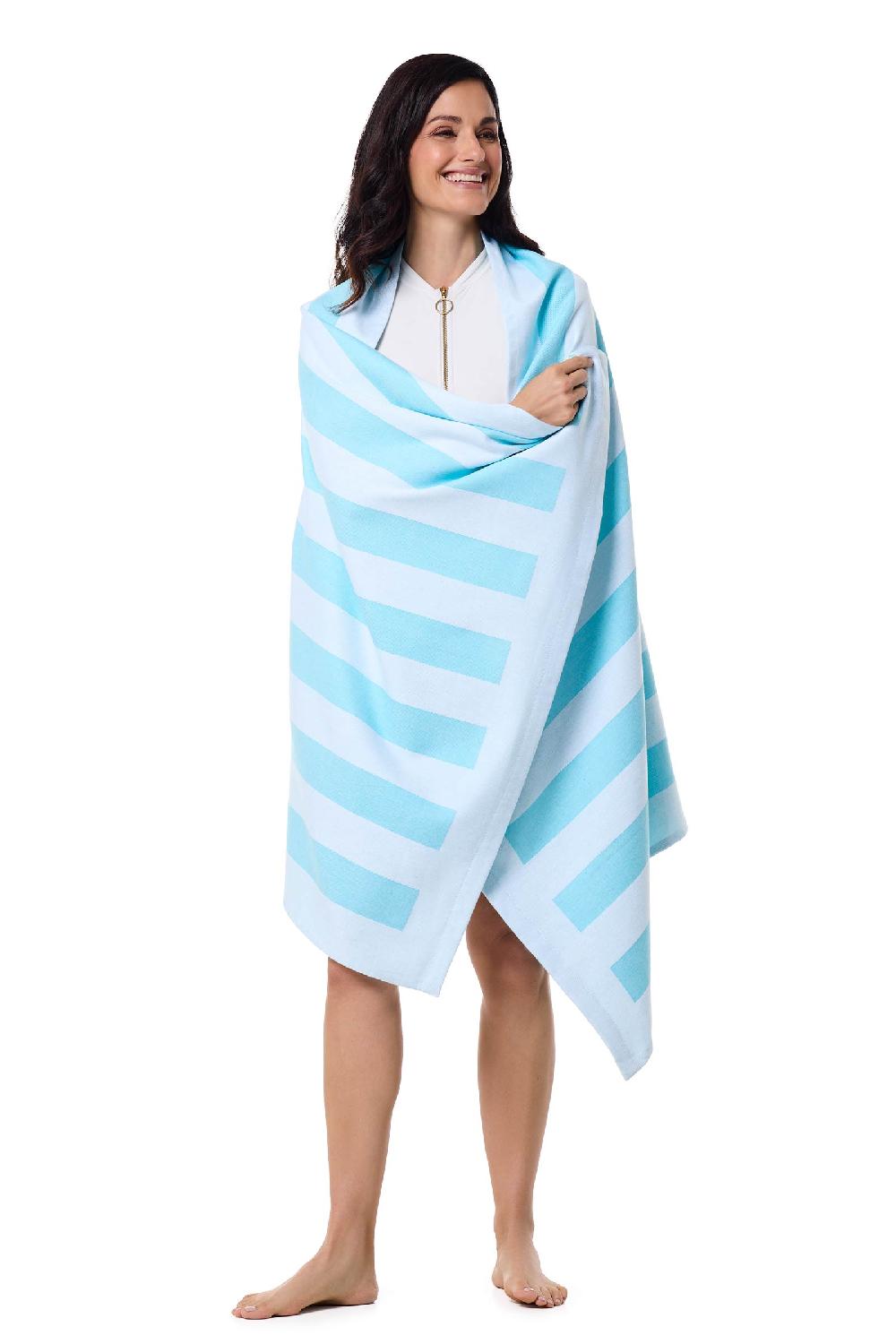 Coolibar Bonita Beach Towel | Coolibar Blue Stripe