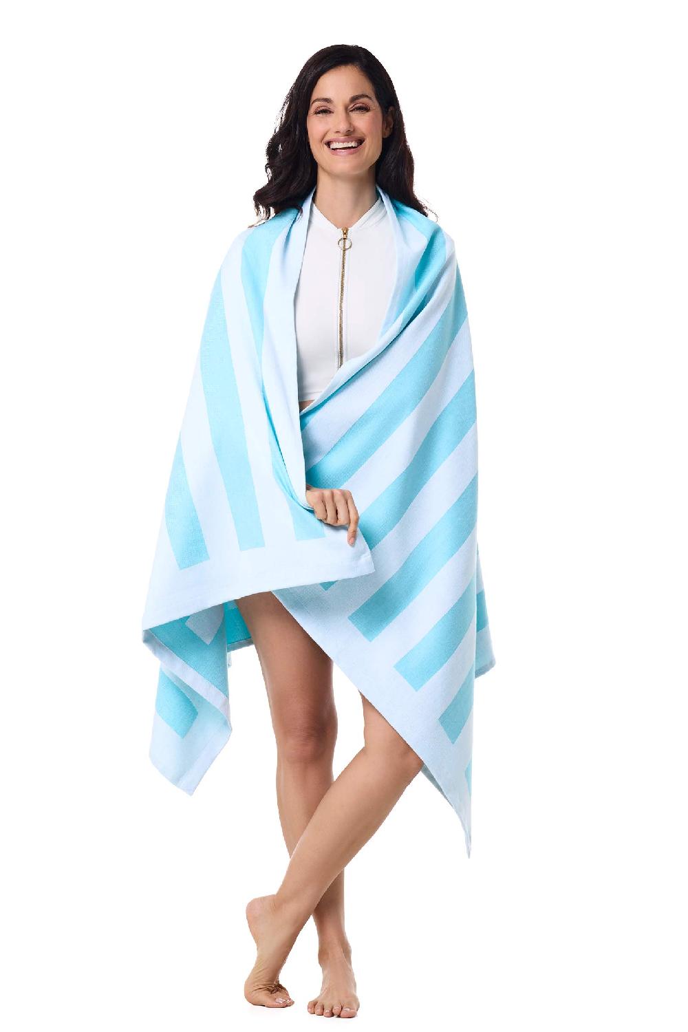 coolibar Bonita Beach Towel | Coolibar Blue Stripe