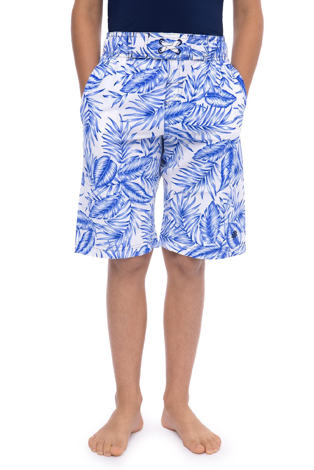 Coolibar Boy's Island Swim Trunks | White Ohana Palm