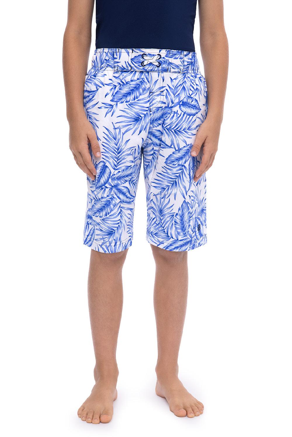 coolibar Boy's Island Swim Trunks | White Ohana Palm