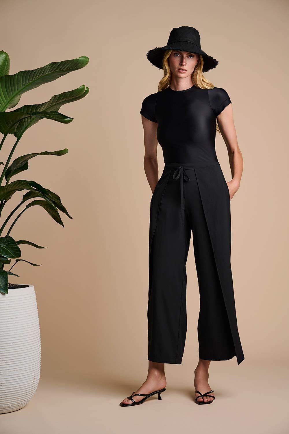 Coolibar Charlotte Linen Fringe Sun Hat | Black