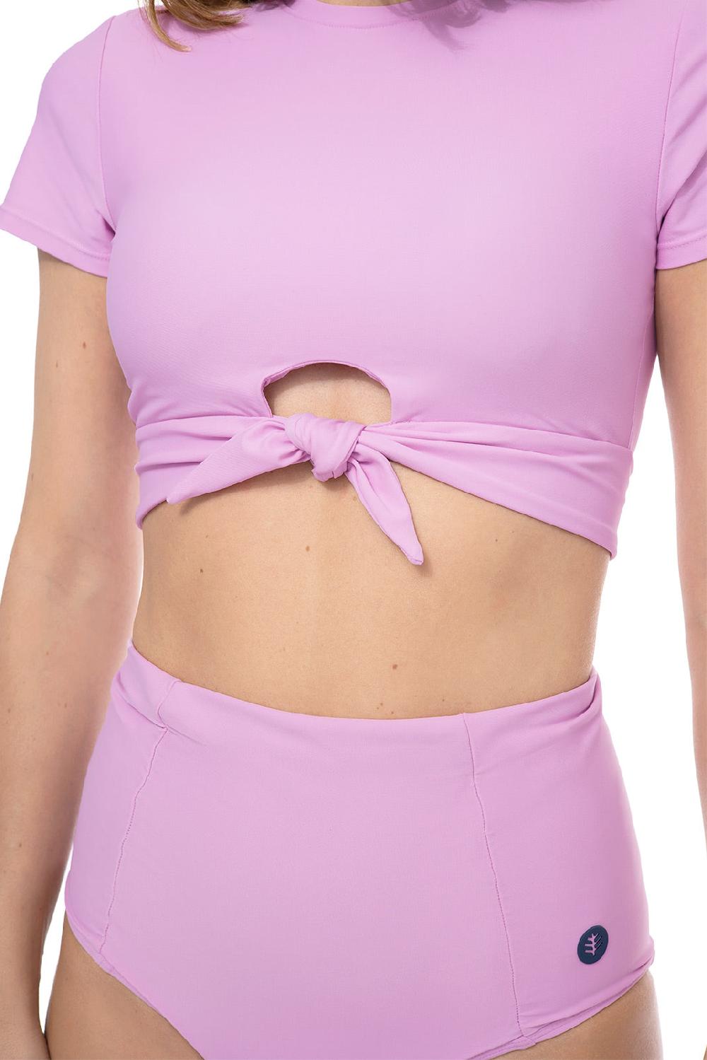 Coolibar Hibiscus Island Crop Swim Tee | Peony Pink