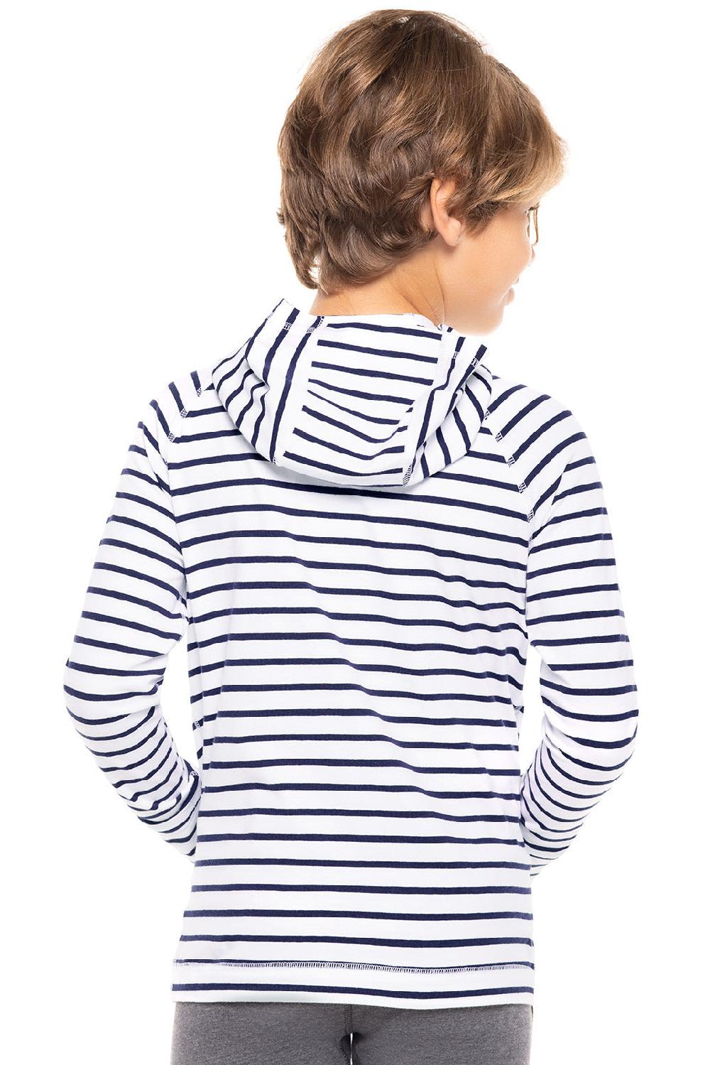 Coolibar Kid's LumaLeo Hoodie | White/Navy Stripe
