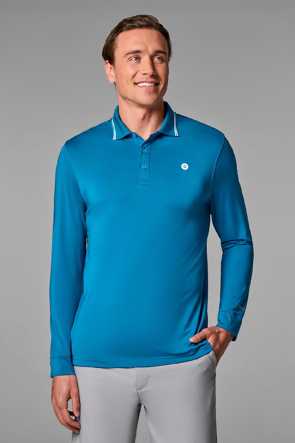 coolibar Men's Erodym Long Sleeve Polo | Bluejay