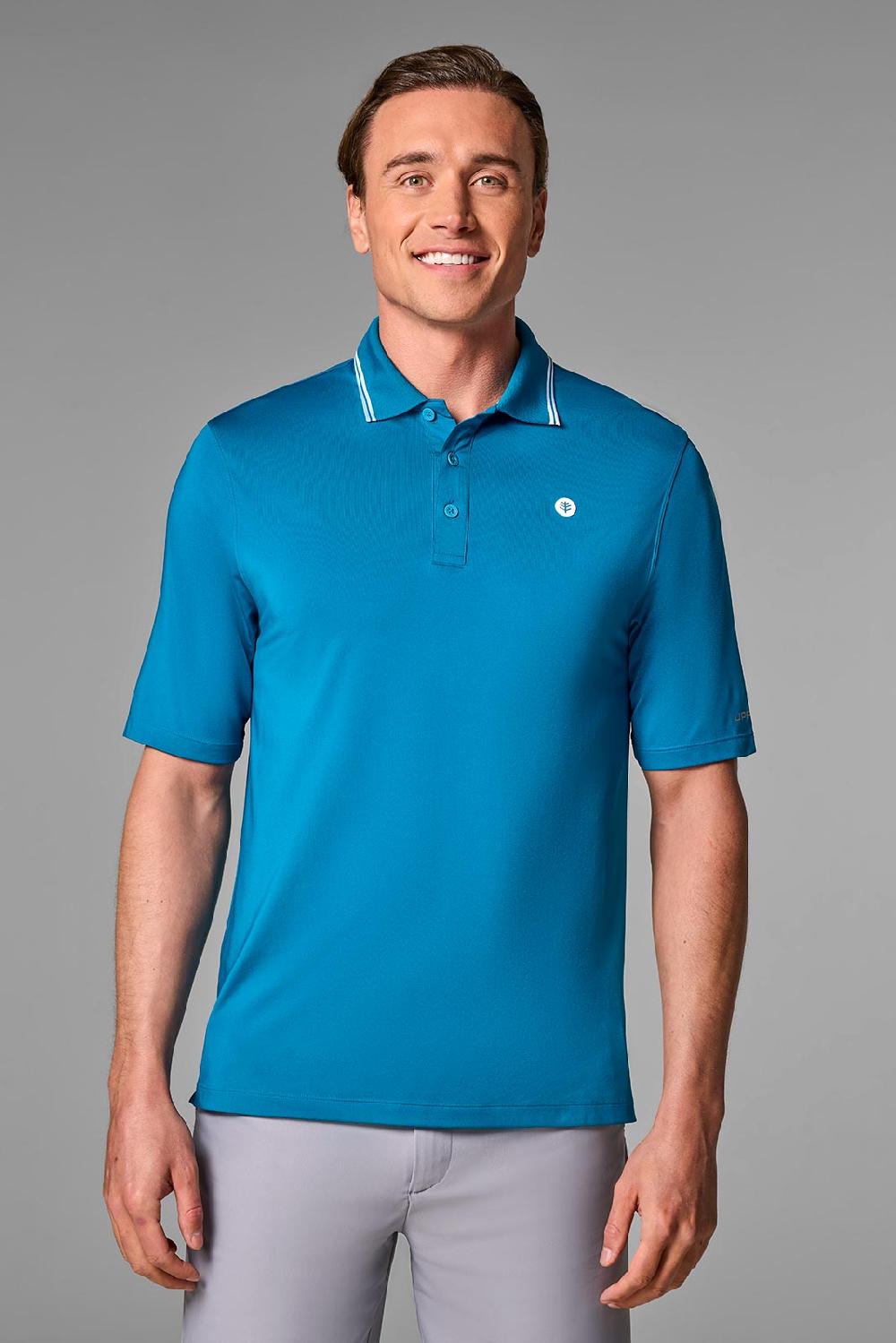 coolibar Men's Erodym Short Sleeve Polo | Bluejay