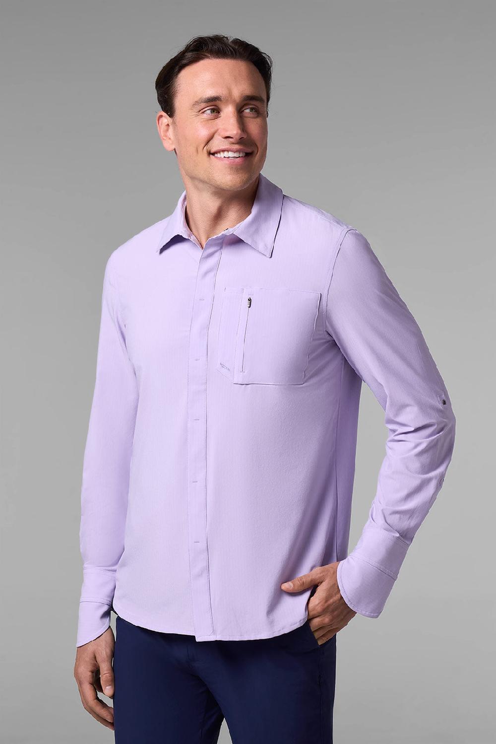 coolibar Men's Fiera Smart Shirt | Lavendula Stripe