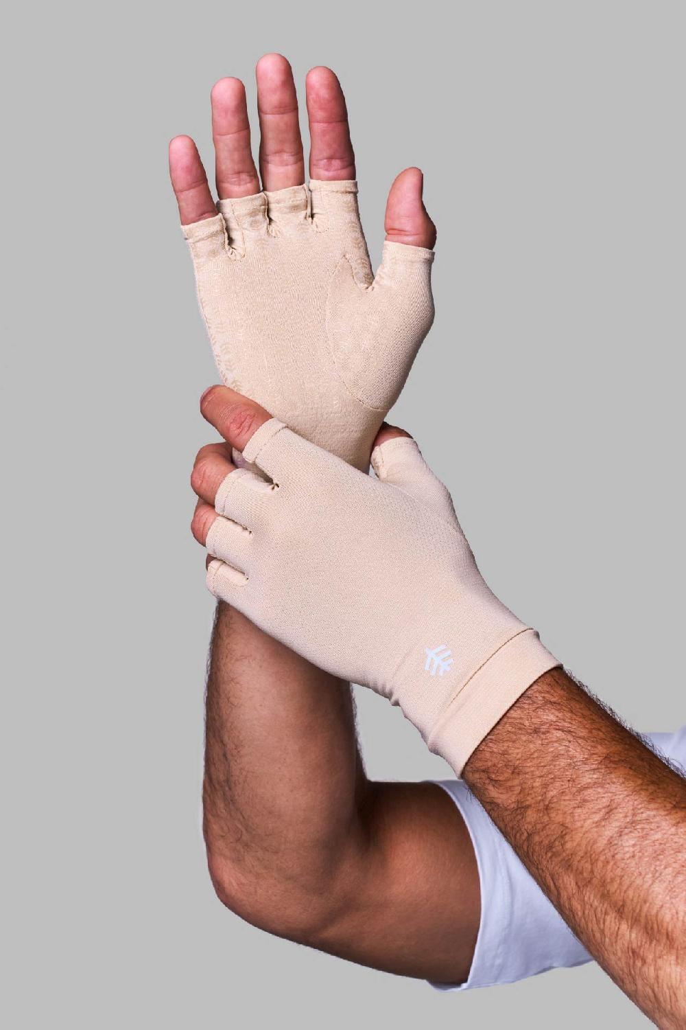 coolibar Ouray UV Fingerless Sun Gloves | Beige