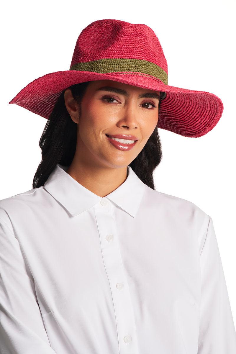 Coolibar Playa Crochet Raffia Fedora | Magnolia Pink