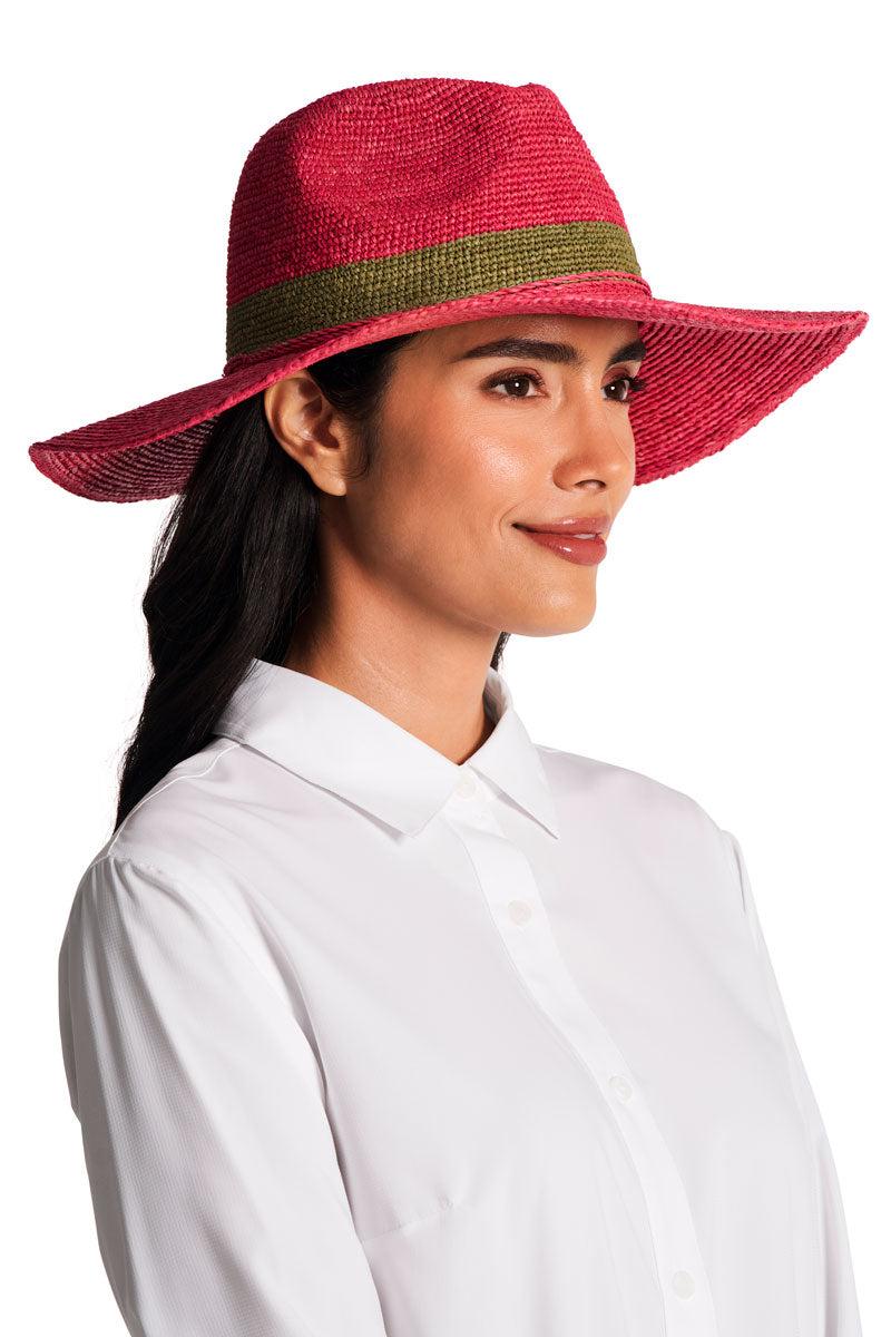 Coolibar Playa Crochet Raffia Fedora | Magnolia Pink