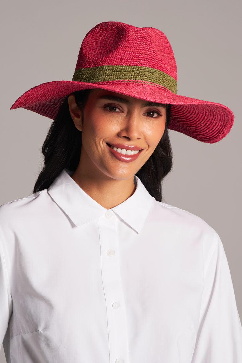 coolibar Playa Crochet Raffia Fedora | Magnolia Pink