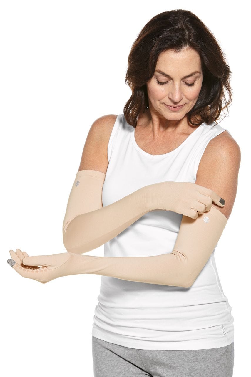 Coolibar Unisex Culebra UV Long Sun Gloves | Beige
