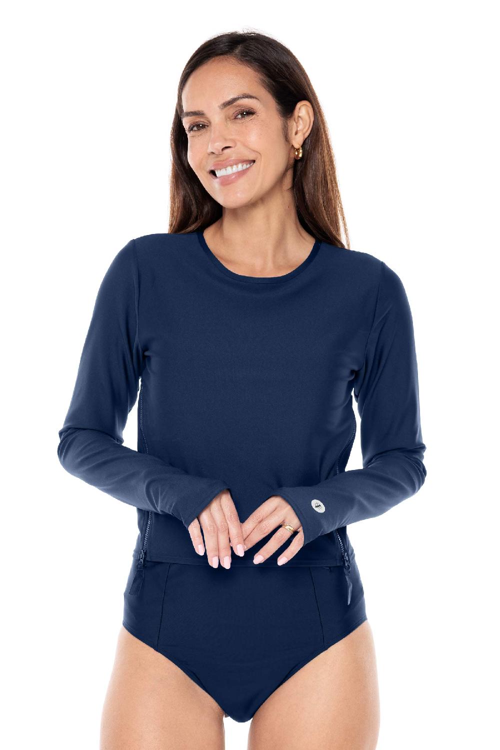 coolibar Women's Bayfront Rash Guard Bra Top | Navy