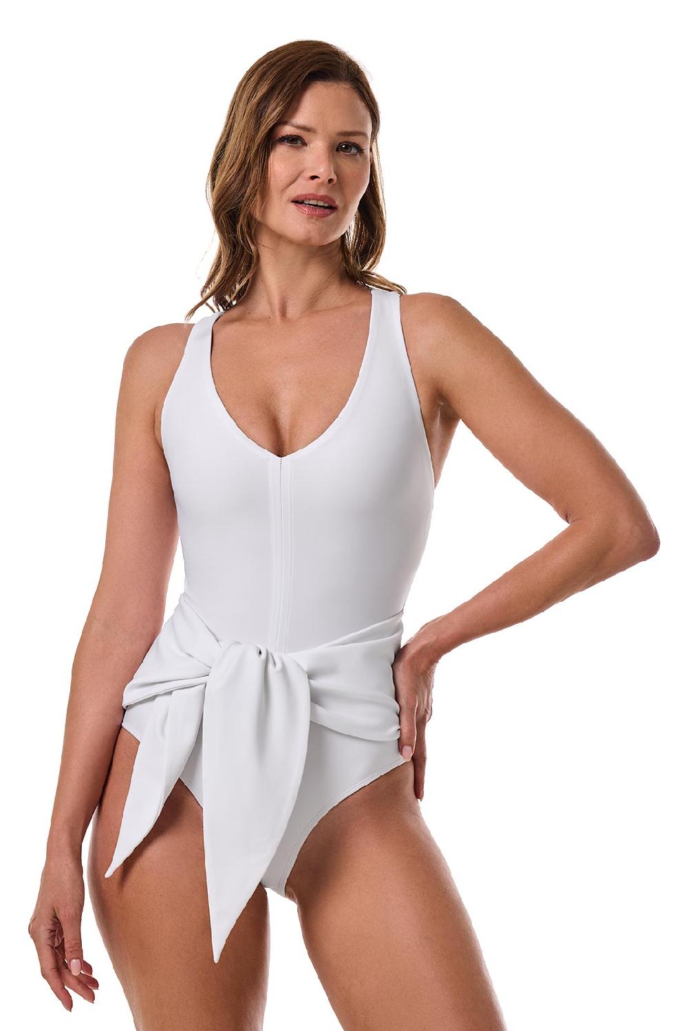 Coolibar Women's Breakwater Wrap Swimsuit | White