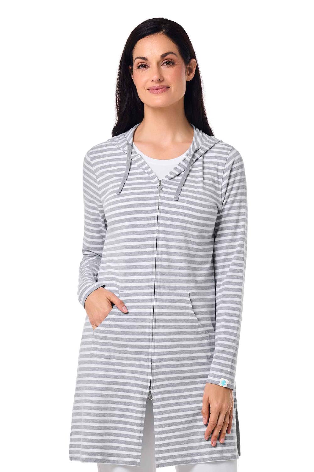 Coolibar Women's Cabana Hoodie | Grey/White Stripe