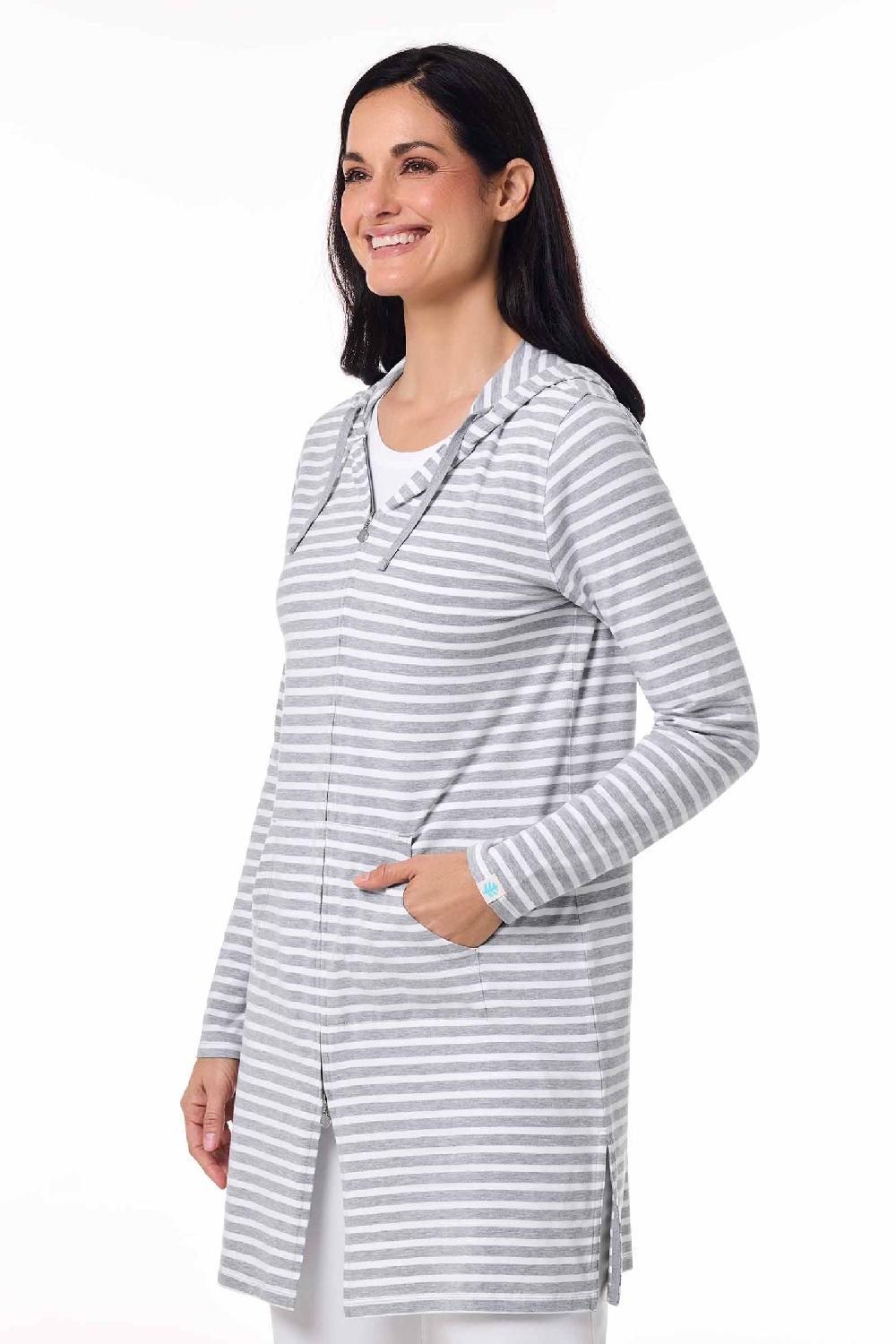 Coolibar Women's Cabana Hoodie | Grey/White Stripe