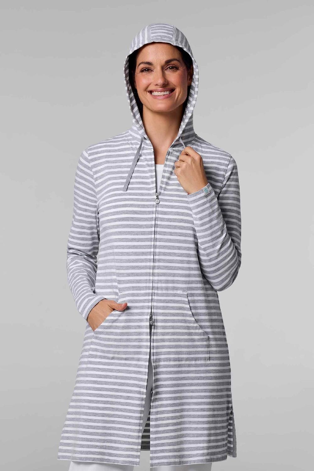 coolibar Women's Cabana Hoodie | Grey/White Stripe