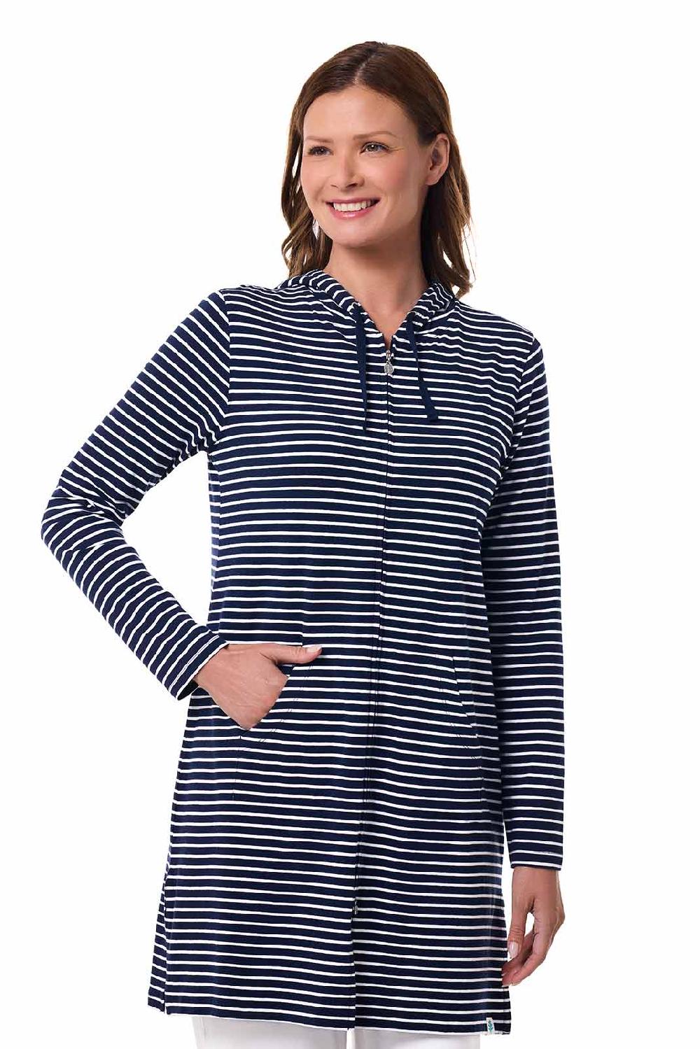 Coolibar Women's Cabana Hoodie | Navy/White Stripe