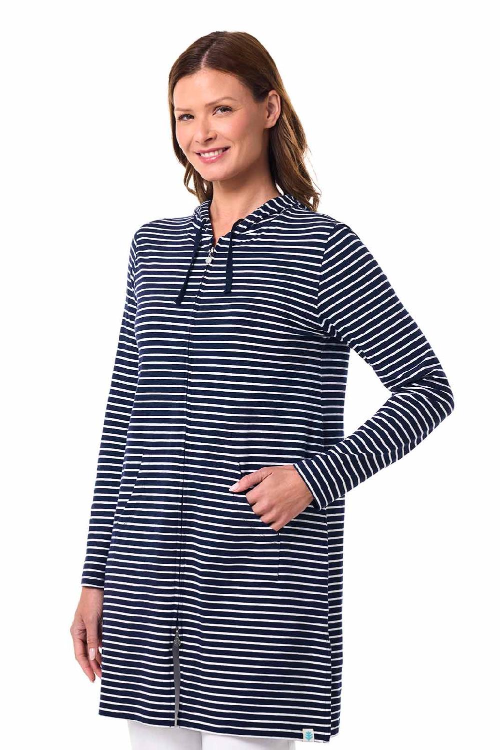 Coolibar Women's Cabana Hoodie | Navy/White Stripe