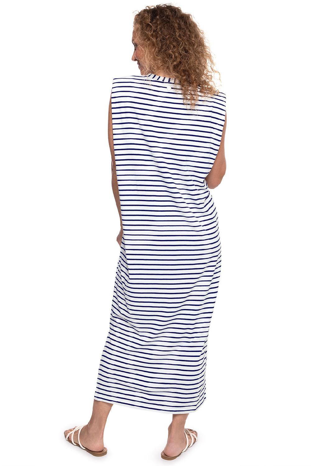 Coolibar Women's Coral Way Dress | White/Navy Stripe