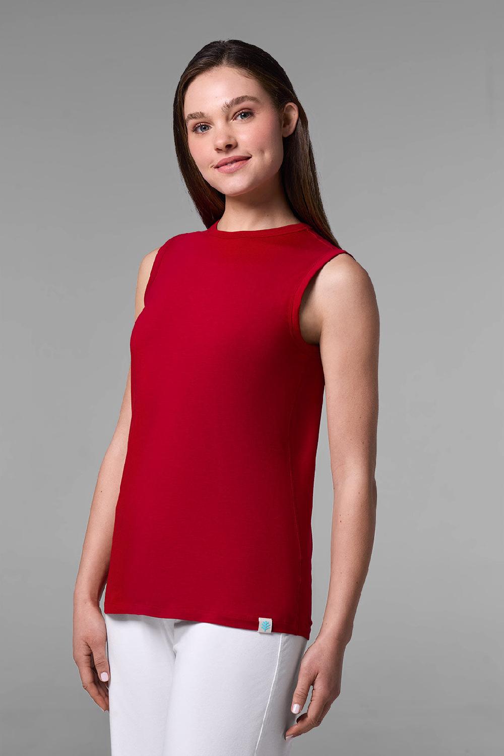 coolibar Women's LumaLeo High Neck Tank Top | Cherry