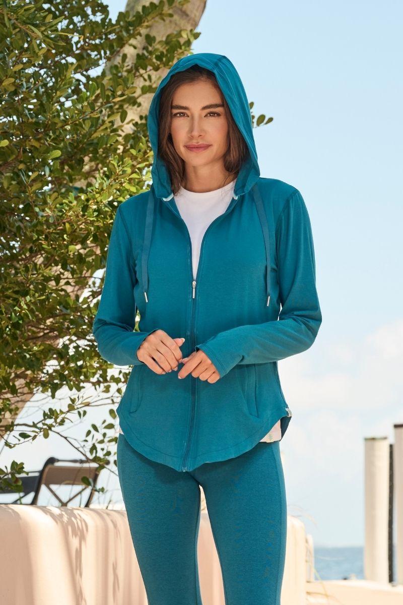 Coolibar Women's LumaLeo Zip-Up Hoodie | Bluejay