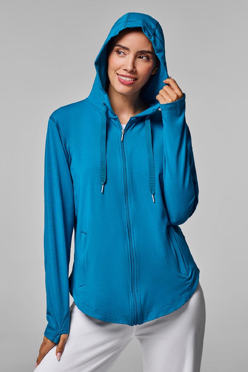 coolibar Women's LumaLeo Zip-Up Hoodie | Bluejay