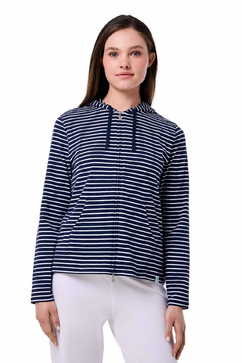 Coolibar Women's Seaside Hoodie | Navy/White Stripe