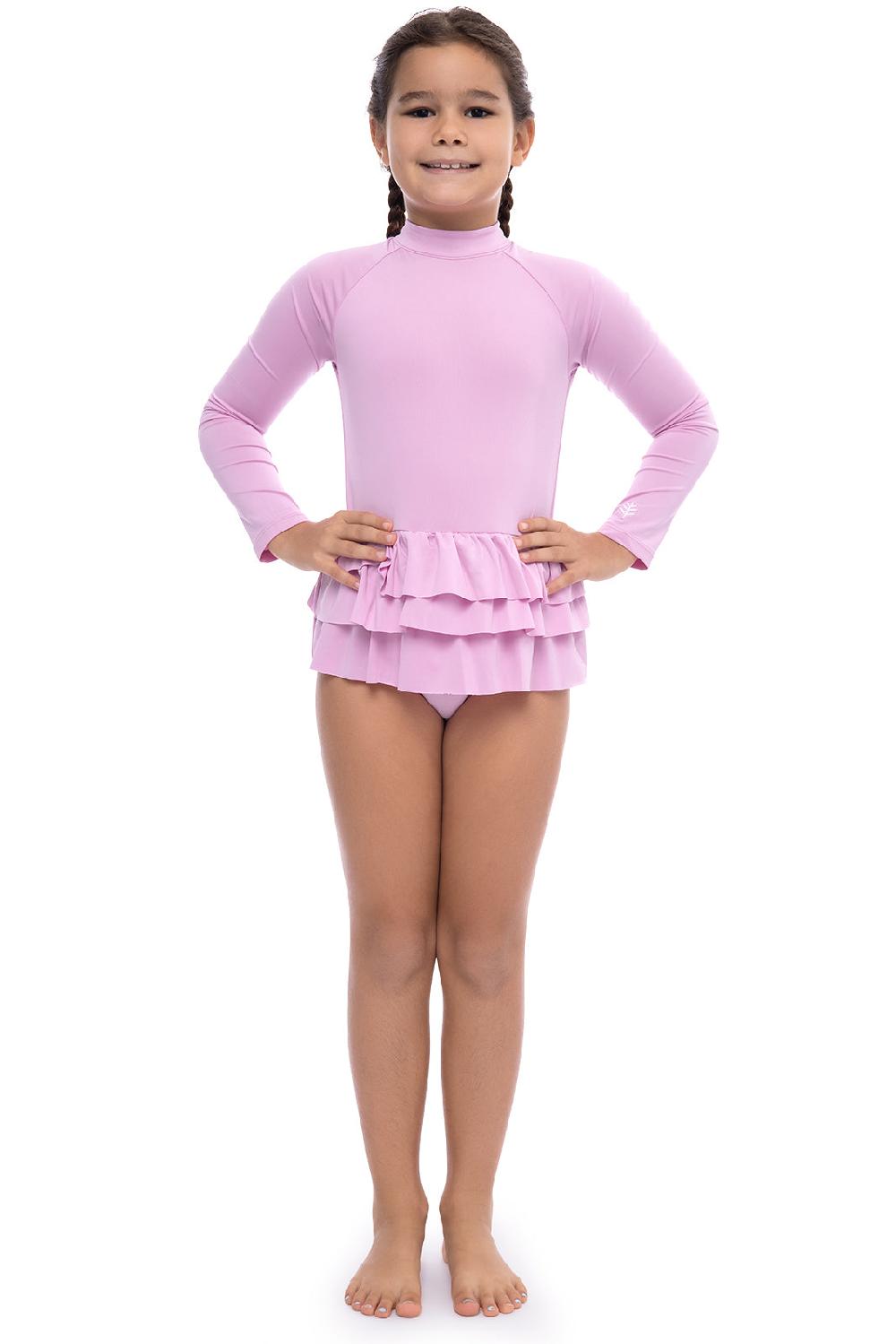 coolibar Girl's Kailani Long Sleeve Swimsuit | Peony Pink