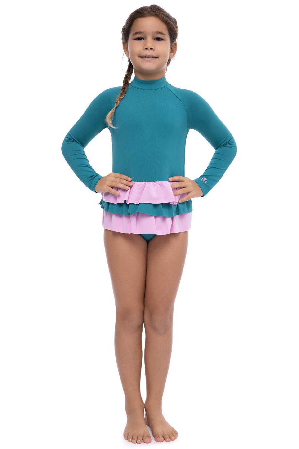Coolibar Girl's Kailani Long Sleeve Swimsuit | Tahitian Teal