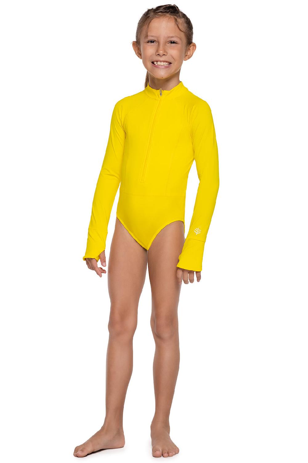 coolibar Girl's Koko Long Sleeve Swimsuit | Bold Yellow