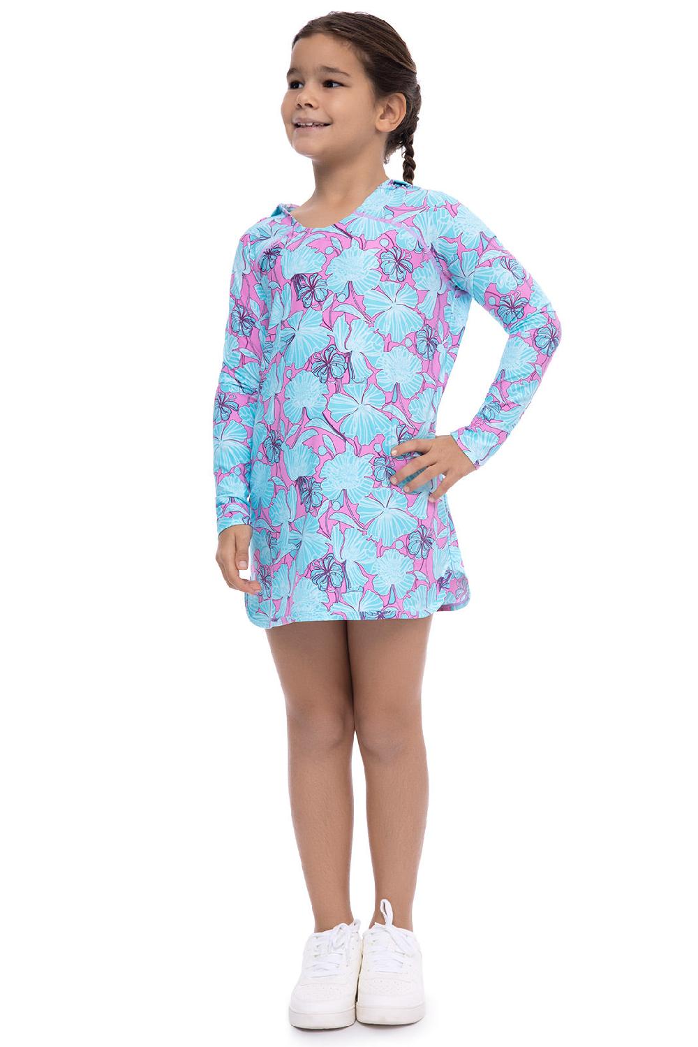 Coolibar Girl's Seacoast Swim Cover-Up Dress | Tropical Orchid Botanical Floral
