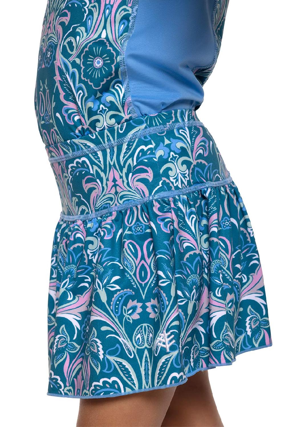 Coolibar Girl's Wavecatcher Swim Skirt | Clear Sky Blue MOSAIC GARDEN