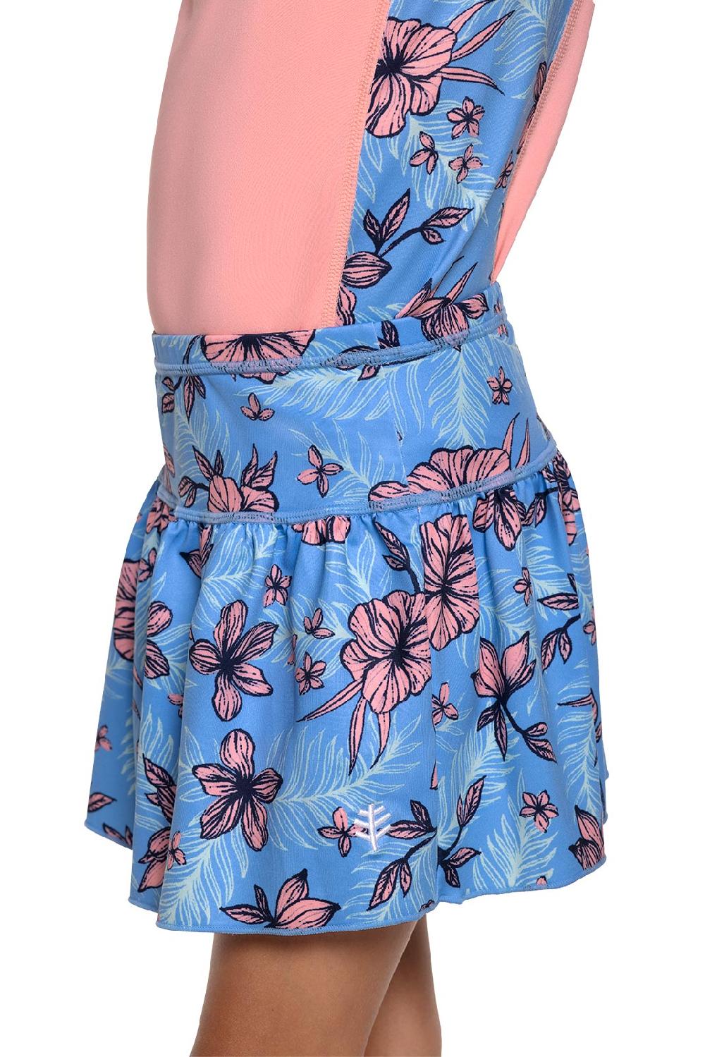Coolibar Girl's Wavecatcher Swim Skirt | Clear Sky Blue TROPICAL DAZE