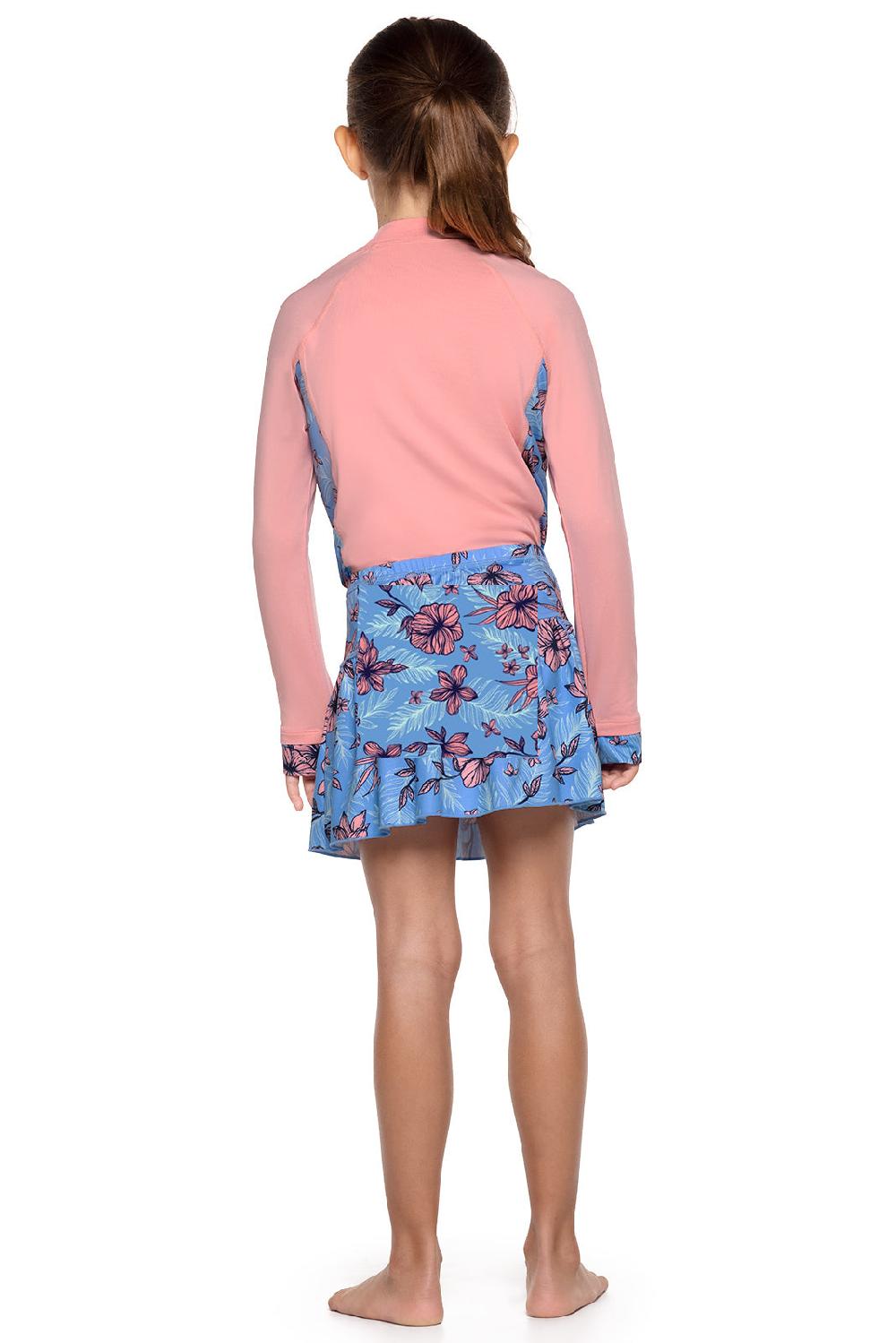 Coolibar Girl's Wavecatcher Swim Skirt | Clear Sky Blue TROPICAL DAZE