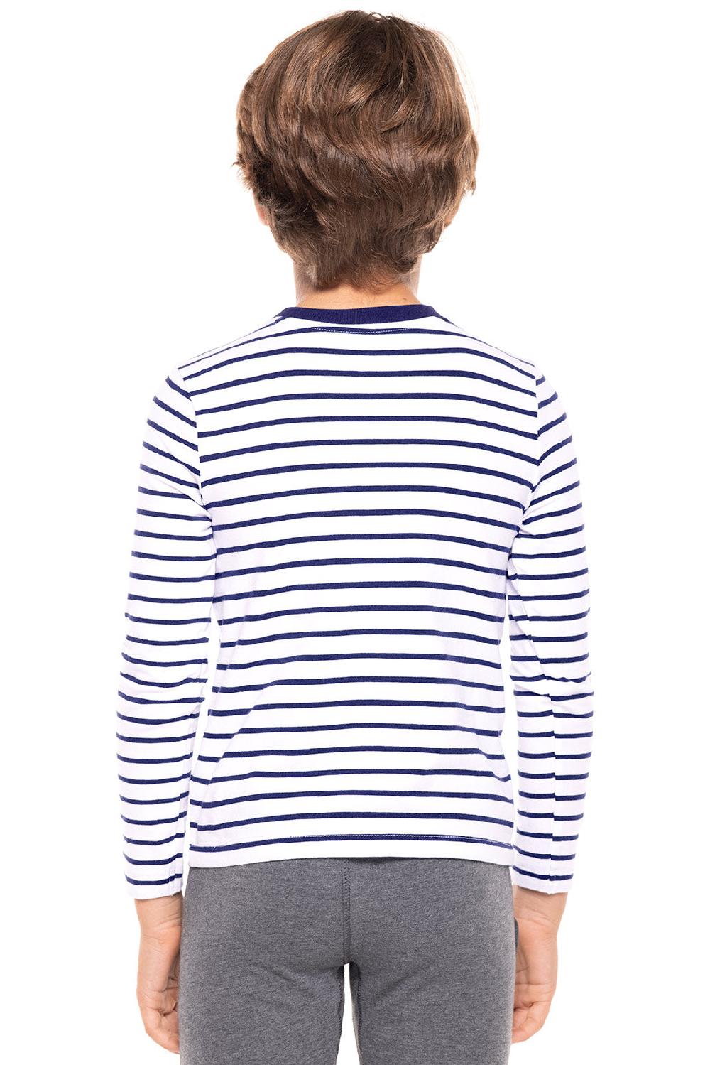 Coolibar Kid's Coco Plum Everyday Long Sleeve T-Shirt | White/Navy Stripe