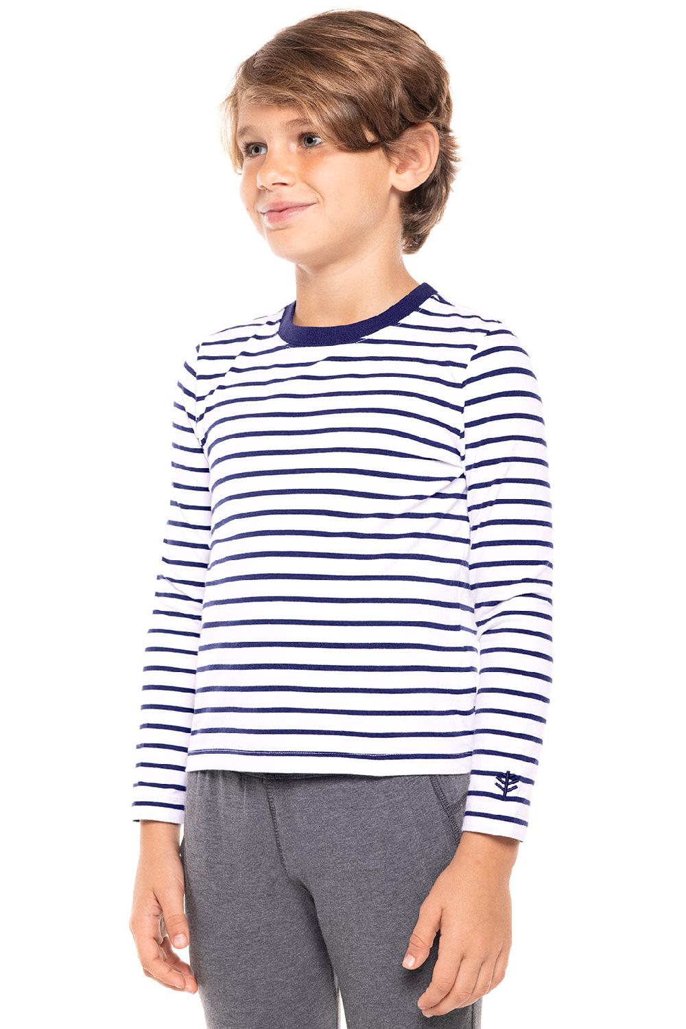 Coolibar Kid's Coco Plum Everyday Long Sleeve T-Shirt | White/Navy Stripe